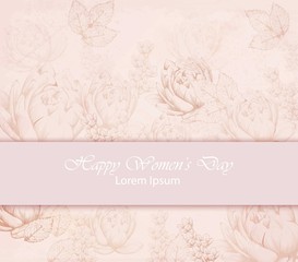 Vector Happy Women day card with delicate pink floral pattern backgrounds