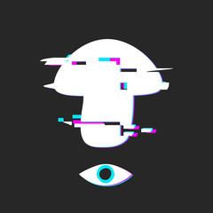 Vector glitched illustration of a mushroom and eye