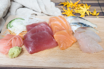 Japanese food fresh raw fish mixed sashimi