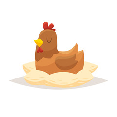 Cartoon hen on nest vector
