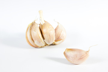 Close up whole white garlic on white background.