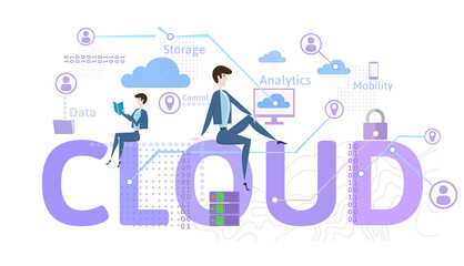 Cloud computing concept. Information technology. Vector illustration in flat style, isolated on white background.