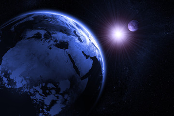 3D Rendering of the Moon and earth before a solar eclipse