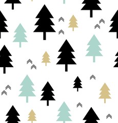 Scandinavian style. Seamless pattern with coniferous trees and arrows