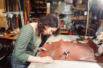 Working process in the leather workshop.