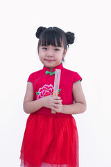 little asian girl with red chinese dress dress
