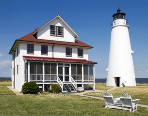 Fototapeta na wymiar Cove Point Lighthouse located in Lusby, Maryland