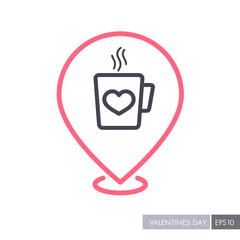 Tea cup with heart and steam pin map icon