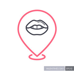 Woman lips pin map icon. Female mouth with teeth