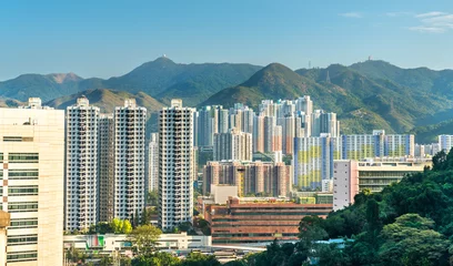 Zelfklevend Fotobehang View of the Sha Tin District in Hong Kong, China © Leonid Andronov