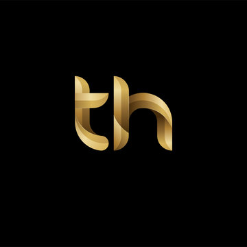 Initial lowercase letter th, swirl curve rounded logo, elegant golden color on black background