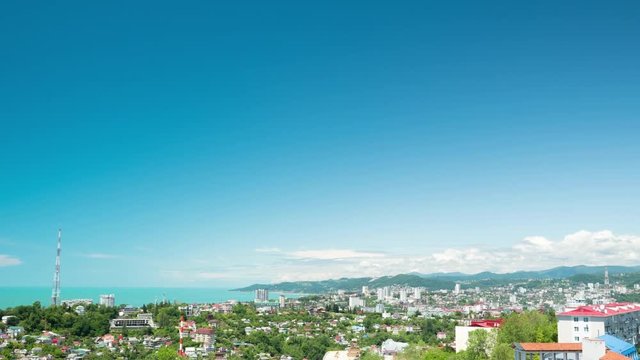 Panoramic view of Sochi city timelapse, resort at Black Sea coast of Russia, Krasnodar krai