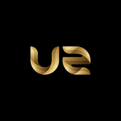 Initial lowercase letter uz, swirl curve rounded logo, elegant golden color on black background