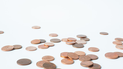 Money Coin thai bath disperse on white background.