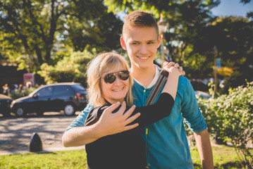 portrait Mother and son teenager outdoor