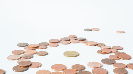 Money Coin thai bath disperse on white background.