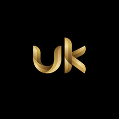Initial lowercase letter uk, swirl curve rounded logo, elegant golden color on black background © ariefpro
