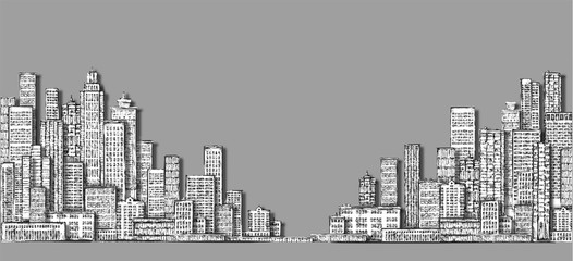 City landscape sketch. Hand drawn illustration