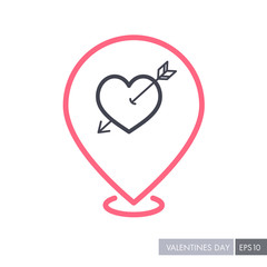 Arrow heart icon. Love pin map icon