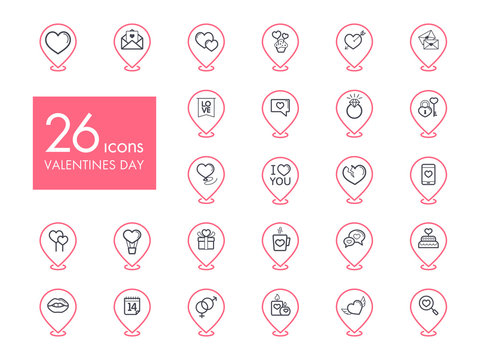 Valentine day set pin map icons