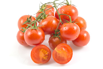 fresh red tomato isolated on white background, tomatoes whole and a half isolated on white with clipping path