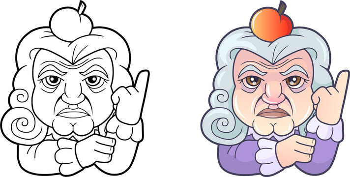 famous cartoon scientist Isaac Newton, funny illustration