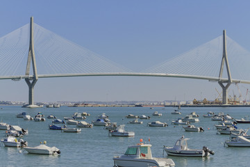  boats at cadiz harbor with the bridge of the constitution of 18 © Luis Angel Garcia