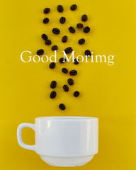 Cup coffee beans on Yellow paper pastel