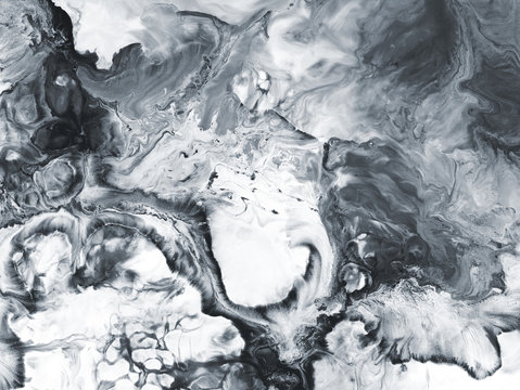 Black and white marble abstract hand painted background