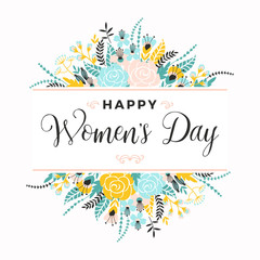 Fototapeta na wymiar International Women s Day. Vector template with flowers and lettering.