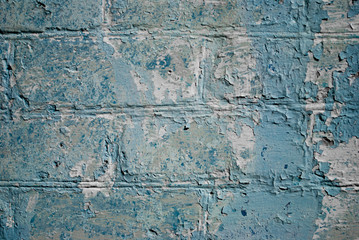 White blue brick wall, paint, cracks, background, texture, graphics, roughness, vintage, abstraction, art, old, art