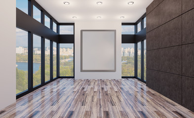 Blank room. 3D rendering. Empty paintings