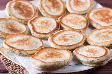 Homemade pancakes with poppy seeds for tasty healthy breakfast