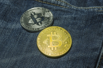 Bit coin in the pocket of jeans