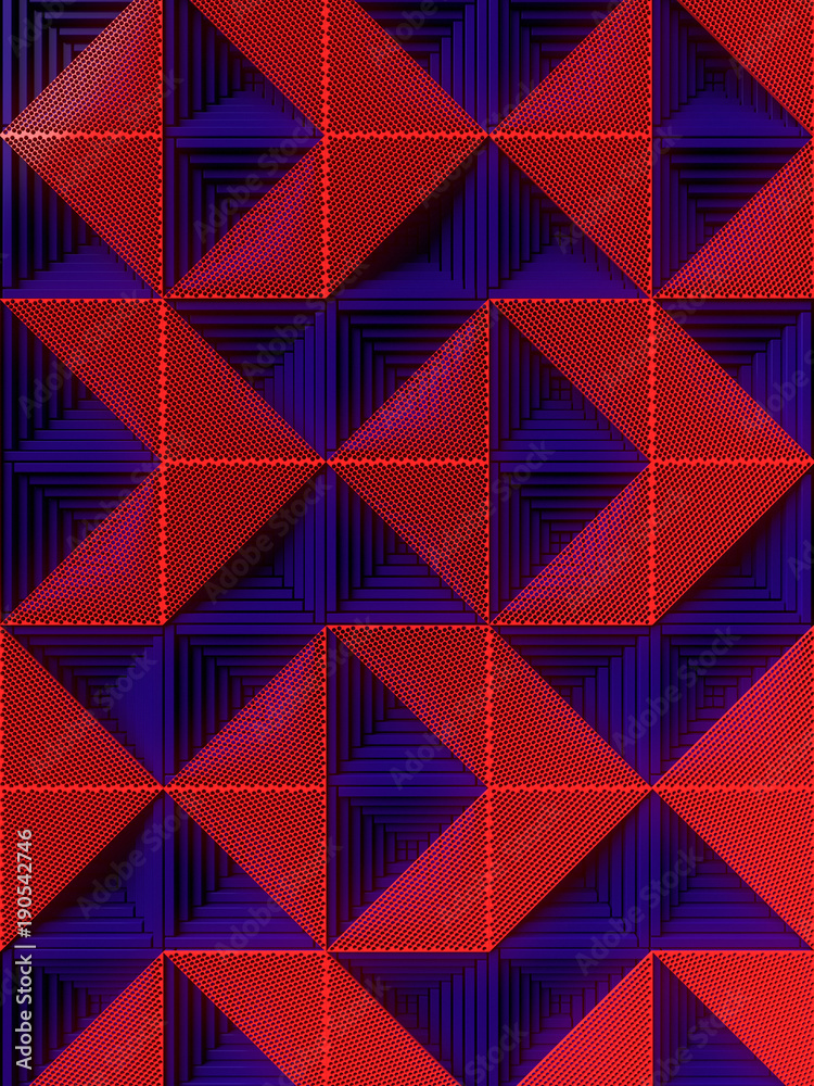 Aufkleber Dark blue surface with a pattern of red panels. 3d rendering