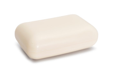 Closeup of white hygiene toilet soap isolated on white background