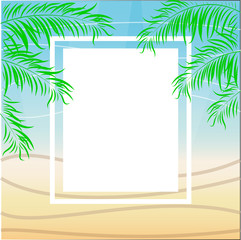 Fototapeta na wymiar Tropical summer beach party poster design. Illustration of palm trees with halftone effect on striped colorful sunset background