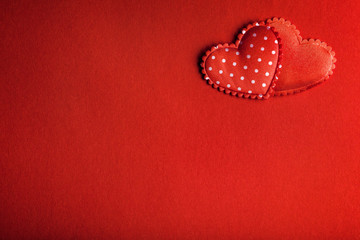 Horizontal red background image with two hearts