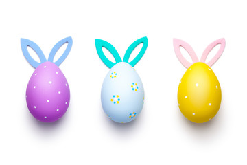 Easter Eggs with Bunny Ears Isolated on White Background