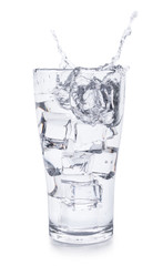 Glass of water with ice cubes isolated on white background