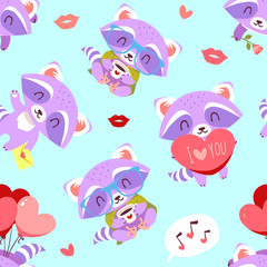 vector raccoon with heart set
