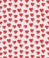 Seamless doodle red heart vector art