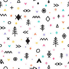 Abstract tribal background. Hand drawn seamless pattern with doodle elements. Stylish trendy texture. Abstract ethnic geometric art print