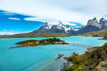 Aluminium Prints Cordillera Paine Pehoe lake and Guernos mountains beautiful landscape, national park Torres del Paine, Patagonia, Chile, South America  
