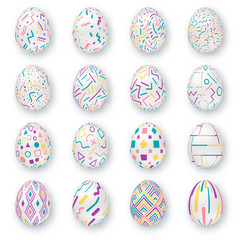 Set of ornate realistic eggs on white background. Easter collection