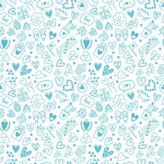 Hand drawn romantic seamless pattern. Love concept. Lovely symbols. Valentine's day or wedding background