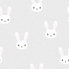  Naadloze patroon met cartoon konijntjes voor kinderen. Abstracte kunstdruk. Handgetekende achtergrond met schattige dieren © Helen Sko