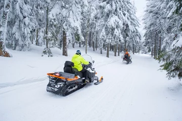 Foto auf Acrylglas Snowmobile, winter forest, white snow, nature © kovop58