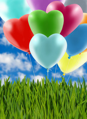 Fototapeta na wymiar festive balloons in the park on sky background