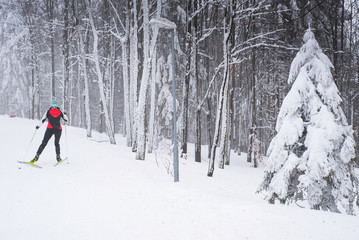 Cross country skiing in white winter nature professional race sport photo